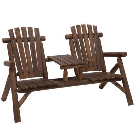 Outsunny Wood Adirondack Patio Chair Bench with Center Coffee Table, Perfect for Lounging and Relaxing Outdoors Carbonized