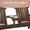 Outsunny Wood Adirondack Patio Chair Bench with Center Coffee Table, Perfect for Lounging and Relaxing Outdoors Carbonized
