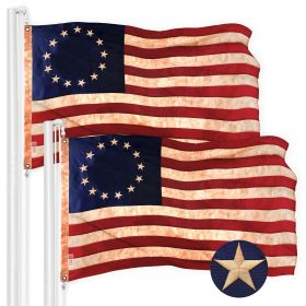 2 Pack Betsy Ross Tea-Stained Flag 3x5 Ft Embroidered 420D Polyester Historical Flag