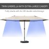 Outsunny Patio Umbrella 15' Steel Rectangular Outdoor Double Sided Market with base, Sun Protection & Easy Crank for Deck Pool Patio, Coffee