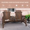 Outsunny Wood Adirondack Patio Chair Bench with Center Coffee Table, Perfect for Lounging and Relaxing Outdoors Carbonized