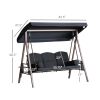 Outsunny Patio Swing 3-Person Steel Canopy Bench with Side Trays Padded Comfort in Black