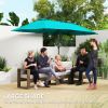 Outsunny 13ft Double-Sided Market Umbrella, Large Patio Umbrella with Solar Lights, Crank Handle for Garden, Pool, Yard, Blue