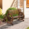 [Replace 28138436]Rustic 2-Person Wooden Wagon Wheel Bench with Slatted Seat and Backrest, Brown