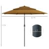 Outsunny 9FT 3 Tiers Tan Outdoor Patio Umbrella with Crank Push Button Tilt for Deck Backyard Lawn Sun Shade