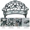 Outsunny Garden Bench Chair Floral Rose Design, Antique Green Cast Aluminum Frame, Outdoor Loveseat for Patio, Park, Deck