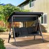 Outsunny Patio Swing 3-Person Steel Canopy Bench with Side Trays Padded Comfort in Black