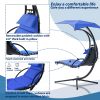 Hanging Chaise Lounger with Removable Canopy, Outdoor Swing Chair with Built-in Pillow