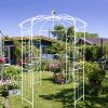 Metal Garden Arch Iron Garden Arbors Gazebo Dia 81.3'' x 114.2'' High Birdcage Shape Pergola Pavilion for Wedding Ceremony Cream White