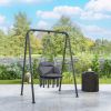 Outsunny Hammock Swing Chair, Macrame Hanging Chair with Large Cushion, Chain, Steel Frame for Indoor Outdoor Use, Dark Gray