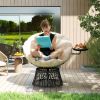 Outsunny 360° Swivel Outdoor Papasan Chair, Overstuffed Circle Chair with Side Tray, Thickened Cushion for Indoor, Patio, Beige
