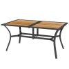 Outsunny Patio Table with Umbrella Hole, Outdoor Table for 6 People, Steel Frame for Backyard, Lawn Balcony, Brown
