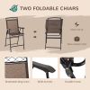 Outsunny Patio Bar Set for 2 with 6 Adjustable Tilt Umbrella Brown Outdoor Bistro Set Folding Chairs