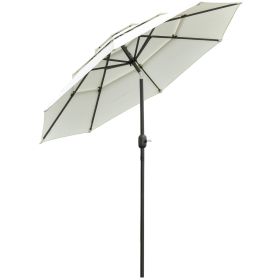 Outsunny 3-Tier 9tf Patio Umbrella, Outdoor Market Umbrella with Crank and Push Button Tilt for Deck, Backyard, beige