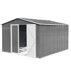 10 x 8 FT Metal Outdoor Storage Shed Gray Garden Tool House Weather Resistant Utility Shed with Lockable Doors for Backyard Patio Lawn Equipment and B