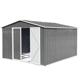 10 x 8 FT Metal Outdoor Storage Shed Gray Garden Tool House Weather Resistant Utility Shed with Lockable Doors for Backyard Patio Lawn Equipment and B