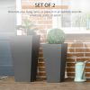 Outsunny Patio Planters 2-Piece MgO Flower Receptacles with Drainage for Lush Outdoor Decor Gray