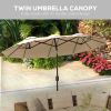 Outsunny Double-sided Patio Umbrella 9.5' Outdoor Market Umbrella with Push Button Tilt & Crank, 3 Air Vents & 12 Ribs, for Garden, Deck, Pool, Brown
