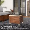 Outsunny Outdoor Side Table with PE Rattan, Patio End Table with Natural Fir Wood Tabletop and Legs