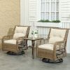 Outsunny 3 Piece Outdoor Bistro Set, Wicker Small Patio Furniture Set with Swivel Glider Chairs for Balcony, Porch, Beige