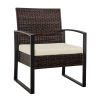 3 Piece Outdoor PE Wicker Furniture Set, Patio Brown Rattan Sectional Sofa Couch with Washable Cushions