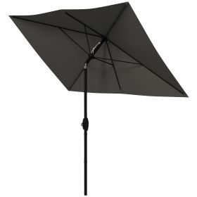 Outsunny Patio Umbrella: 6.5x10, Dark Gray, Rectangular with Crank and Push Button Tilt for Outdoor Shade|