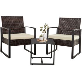 3 Piece Outdoor PE Wicker Furniture Set, Patio Brown Rattan Sectional Sofa Couch with Washable Cushions