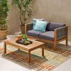 Patio Loveseat and Coffee Table Set, Patio Furniture Set with Cushion, Acacia Wood Frame Conversation Set for Garden, Backyard, Porch and Poolside