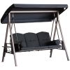 Outsunny Patio Swing 3-Person Steel Canopy Bench with Side Trays Padded Comfort in Black