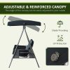 Outsunny Patio Swing 3-Person Steel Canopy Bench with Side Trays Padded Comfort in Black