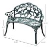 Outsunny Garden Bench Chair Floral Rose Design, Antique Green Cast Aluminum Frame, Outdoor Loveseat for Patio, Park, Deck