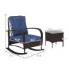 Outsunny 3 Pieces Wicker Patio Furniture Set, Outdoor PE Rattan Rocking Chairs with Coffee Table, Cushions for Porch, Brown