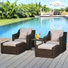 Outsunny 5-Piece PE Rattan Outdoor Patio Armchair Set with 2 Chairs, 2 Ottomans, Coffee Table Conversation Set & Durable Build, Beige