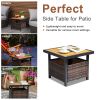 Outdoor Wicker Side Table with Umbrella Hole & Storage Space, Square PE Rattan End Table for Patio Garden Poolside Deck, Brown