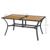 Outsunny Patio Table with Umbrella Hole, Outdoor Table for 6 People, Steel Frame for Backyard, Lawn Balcony, Brown