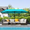 Outsunny Patio Umbrella 15ft Double-Sided Outdoor Market Extra Large Umbrella with Crank Handle for Backyard, Blue