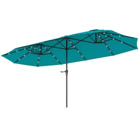 Outsunny 13ft Double-Sided Market Umbrella, Large Patio Umbrella with Solar Lights, Crank Handle for Garden, Pool, Yard, Blue
