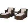 Outsunny 5-Piece PE Rattan Outdoor Patio Armchair Set with 2 Chairs, 2 Ottomans, Coffee Table Conversation Set & Durable Build, Beige