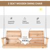 Outsunny 3-Seater Porch Swing Bench Wooden Patio Swing with Folding Table Cup Holders Natural 440lbs