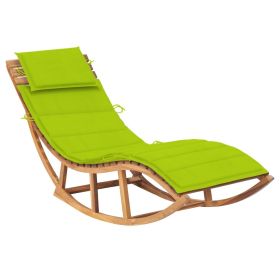 Rocking Sun Lounger with Cushion Solid Teak Wood (Color: GREEN)