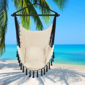 1.5*1.2m Tassel Plus Pillow Hanging Chair  XH (Color: Beige Fabric Black Rope)