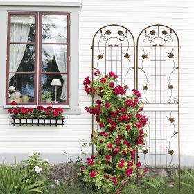 2 Pack Metal Garden Trellis 86.7" x 19.7" Rustproof Trellis for Climbing Plants Outdoor Flower Support (Color: Brown)