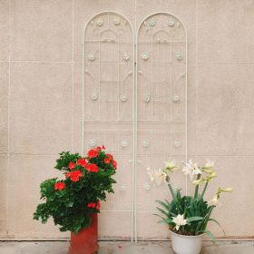 2 Pack Metal Garden Trellis 86.7" x 19.7" Rustproof Trellis for Climbing Plants Outdoor Flower Support (Color: CREAM WHITE)