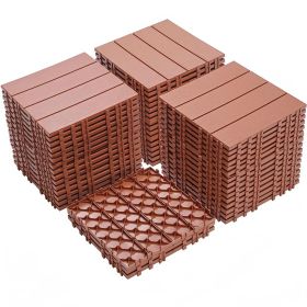 Plastic Interlocking Deck Tiles, 12.00"x12.00"(Pack of 44 ), Patio Flooring Outdoor Waterproof All Weather Use for Garden Poolside Front/Back Yard (Color: Mahogany)