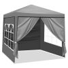 6.5x6.5FT Folding Canopy Tent with 4 Sidewalls 2 Zipper Doors and 2 Windows PE Fabric Outdoor Gazebo Shelter with Powder Coated Steel Frame Spiral Tub