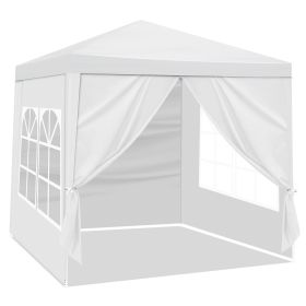 6.5x6.5FT Folding Canopy Tent with 4 Sidewalls 2 Zipper Doors and 2 Windows PE Fabric Outdoor Gazebo Shelter with Powder Coated Steel Frame Spiral Tub (Color: White)