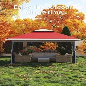 13x13FT Outdoor Pop Up Canopy Tent with Netting Adjustable Height Top Heavy Duty Steel Frame UV50 Plus Sun Protection Easy Setup Shelter for Camping B (Color: Red and light gray)