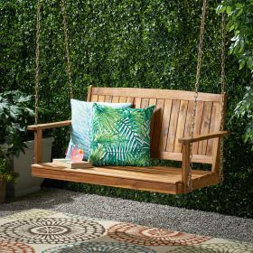 Outdoor  Modern Acacia Wood Porch Swing (Color: Teak, Material: Wood+Metal)