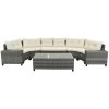 8-pieces Outdoor Wicker Round Sofa Set, Half-Moon Sectional Sets All Weather, Curved Sofa Set With Rectangular Coffee Table