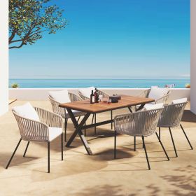 GO 7 Pieces Patio Dining Set, All-Weather Outdoor Furniture Set with Dining Table and Chairs, Acacia Wood Tabletop, Metal Frame, for for Garden (Color: as Pic)
